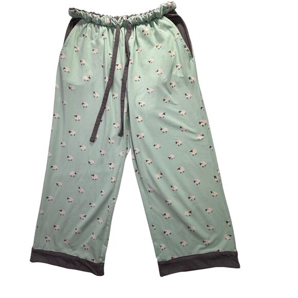 MUNKI MUNKI Womens Pajama Set Mint Green Sheep Print Short Sleeve Top Pants XS - Picture 4 of 14